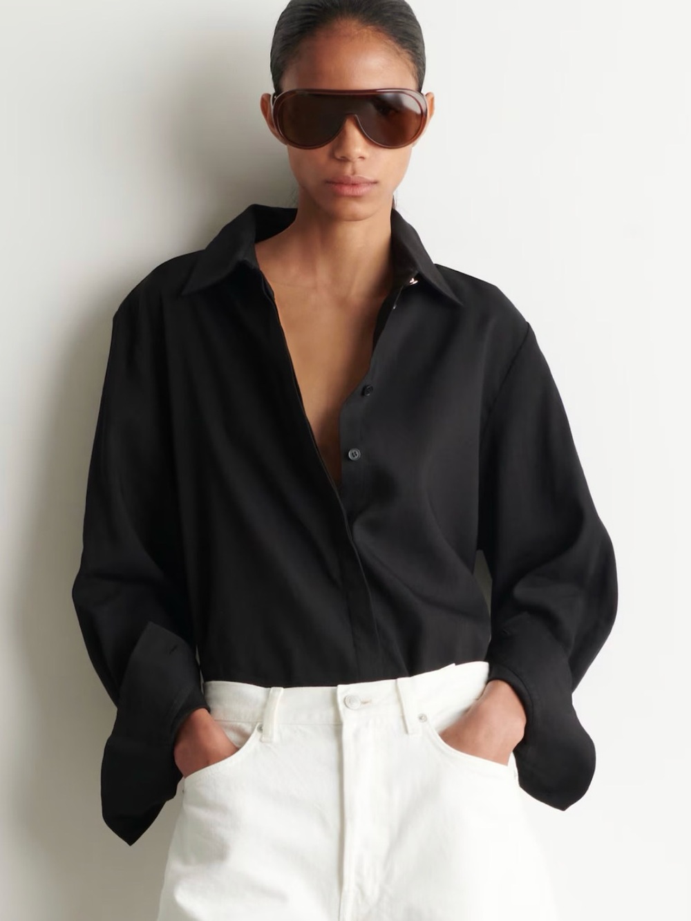 NWT Cos Longline Linen Black Shirt